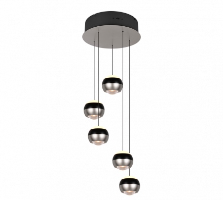 Trio Lighting Κρεμαστό Φωτιστικό Ροζέτα LED 5x8W CCT ORBIT Μαύρο-Nickel Mat