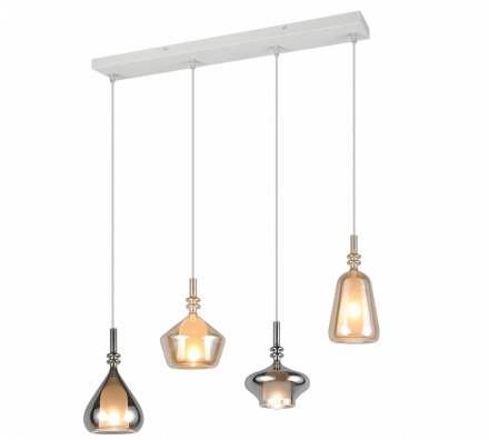Trio Lighting Κρεμαστό Φωτιστικό 4xE14 ALDEA Μέταλλο-Γυαλί Λευκό Ματ-Amber-Chrome