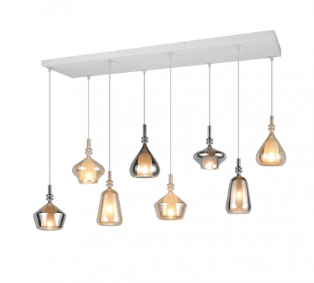 Trio Lighting Κρεμαστό Φωτιστικό 8xE14 ALDEA Μέταλλο-Γυαλί Λευκό Ματ-Amber-Chrome