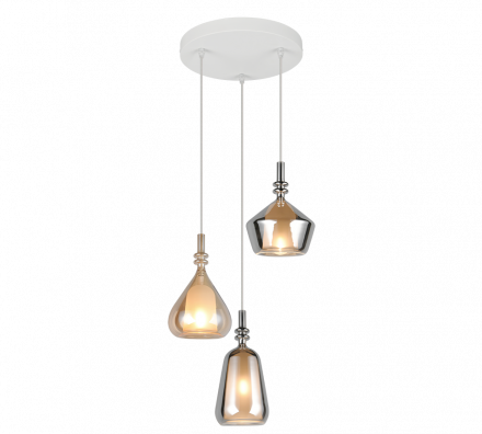 Trio Lighting Κρεμαστό Φωτιστικό 3xE14 ALDEA Μέταλλο-Γυαλί Λευκό Ματ-Amber-Chrome