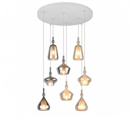 Trio Lighting Κρεμαστό Φωτιστικό Ροζέτα 8xE14 ALDEA Μέταλλο-Γυαλί Λευκό Ματ-Amber-Chrome