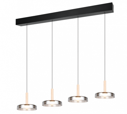 Trio Lighting Κρεμαστό Τετράφωτο LED 30W CELESTE Μαύρο Μέταλλο/Γυαλί Chrome