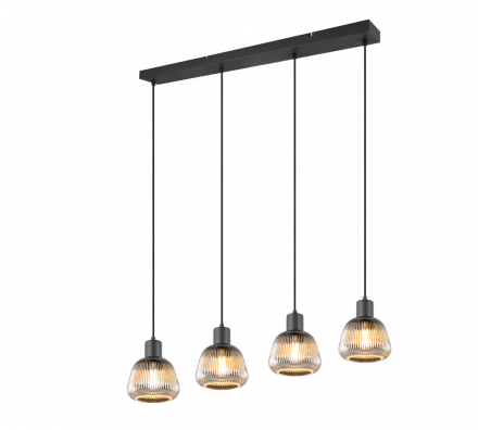 Trio Lighting Κρεμαστό Τετράφωτο 4xE27 TARIFA Μαύρο Ματ-Chrome Μέταλλο-Γυαλί