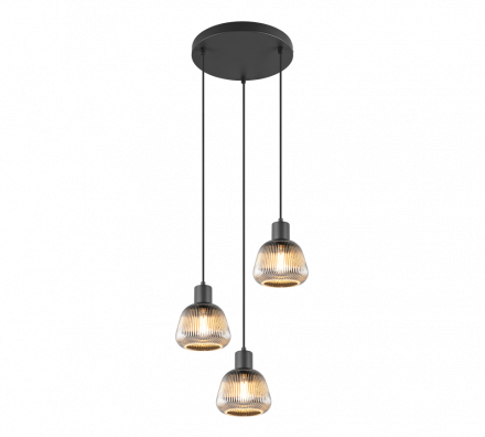 Trio Lighting Κρεμαστό Τρίφωτο 3xE27 TARIFA Μαύρο Ματ-Chrome Μέταλλο-Γυαλί