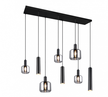 Trio Lighting Κρεμαστό Φωτιστικό Πολύφωτο 2xE27-3xE14-3xGU10 MATARO Μαύρο Ματ-Chrome Μέταλλο-Γυαλί