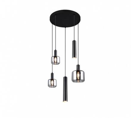 Trio Lighting Κρεμαστό Φωτιστικό Πολύφωτο 1xE27-2xE14-2xGU10 MATARO Μαύρο Ματ-Chrome Μέταλλο-Γυαλί
