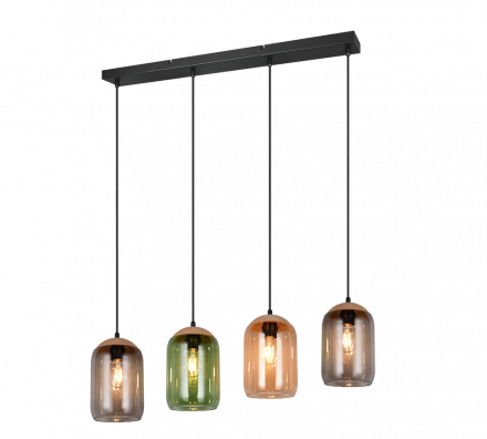 Trio Lighting Κρεμαστό Τετράφωτο Φωτιστικό 4xE27 CORK Πολύχρωμο Γυαλί 25cm