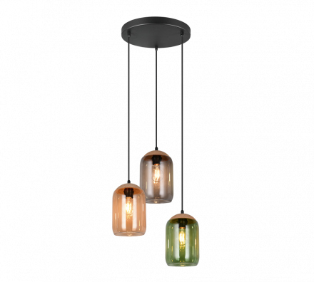 Trio Lighting Κρεμαστό Τρίφωτο Φωτιστικό 3xE27 CORK Πολύχρωμο Γυαλί