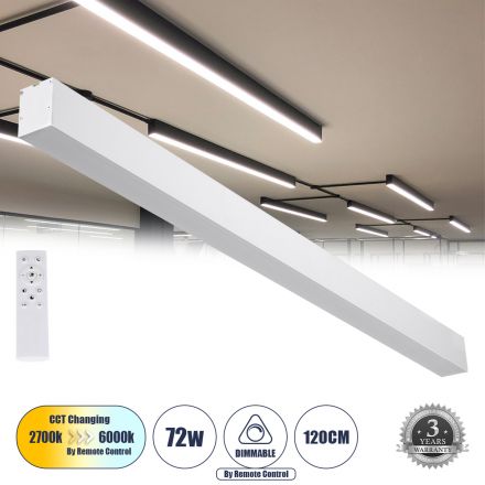 ORION 61031-S Γραμμικό Φωτιστικό Οροφής Linear LED CCT 72W 8600lm 120° AC 220-240V Μ120 x Π5.5 x Υ7cm - Εναλλαγή Φωτισμού μέσω Τηλεχειριστηρίου All In One Ψυχρό 6000k+Φυσικό 4500k+Θερμό 2700k Dimmable - Λευκό - 3 Years Warranty
