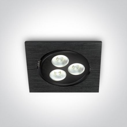 One Light Τετράγωνο Χωνευτό LED Spot 3x1W 6000K 35° Αλουμίνιο Μαύρο Dimmable