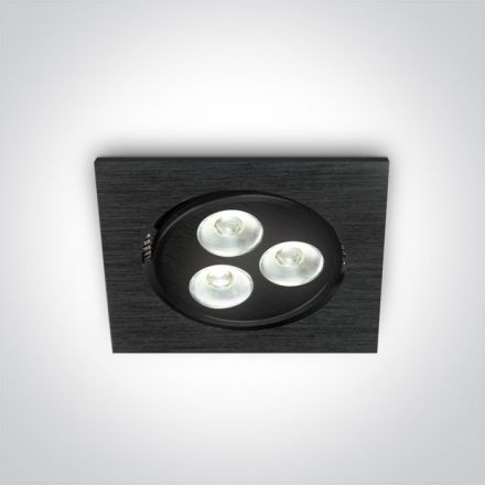 Τετράγωνο Χωνευτό LED Spot 3x1W 6000K 35° Αλουμίνιο Μαύρο Dimmable