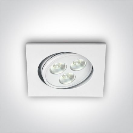 One Light Τετράγωνο Χωνευτό LED Spot 3x1W 6000K 35° Αλουμίνιο Λευκό Dimmable