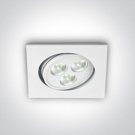 Τετράγωνο Χωνευτό LED Spot 3x1W 6000K 35° Αλουμίνιο Λευκό Dimmable