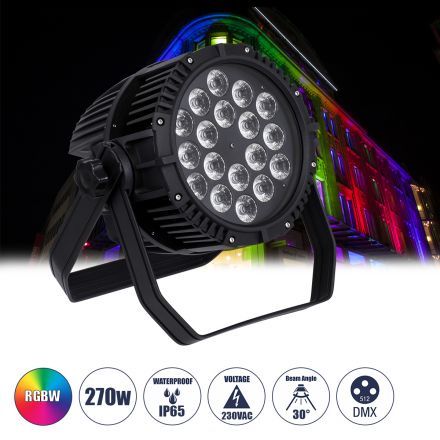 51130 CENTAUR Επαγγελματική Κεφαλή PAR DMX512 270W AC 220V-240V 4in1 - SPOT 30° OSRAM LED Αδιάβροχη IP65 RGBW - Μαύρο - L22.6 x W22 x H32cm