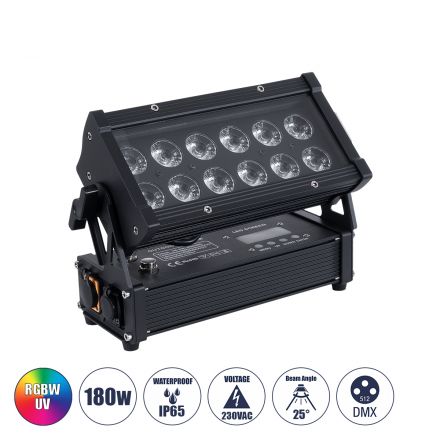 51198 CYRUS Επαγγελματική Κεφαλή PAR DMX512 180W AC 220V-240V 6in1 - SPOT 25° OSRAM LED Αδιάβροχη IP65 RGBW+UV - Μαύρο - Μ30 x Π14 x Υ19cm - 2 Χρόνια Εγγύηση