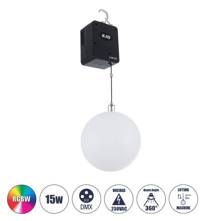 LIFT BALL Επαγγελματικό Φωτιστικό Ειδικών Εφέ Φ30cm CREE LED 4in1 15W - 15 x 1W LED SMD Chips RGBW - Μέγιστο Μήκος Ανύψωσης 3.5 Μέτρα - DMX512 Display on Body - Μαύρο 