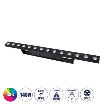 51204 MEDES Επαγγελματική Μπάρα Φωτισμού Wall Washer LED 14 x 10W 140W 8° AC 220-240V IP20 Πολύχρωμο RGB DMX512 - Μαύρο - Μ100 x Π6.5 x Υ12.5cm - 2 Χρόνια Εγγύση