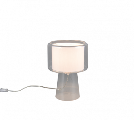Trio Lighting Επιτραπέζιο Φωτιστικό 1xE14 ROCKA Διάφανο Γυαλί-Υφασμάτινο Λευκό Αμπαζούρ