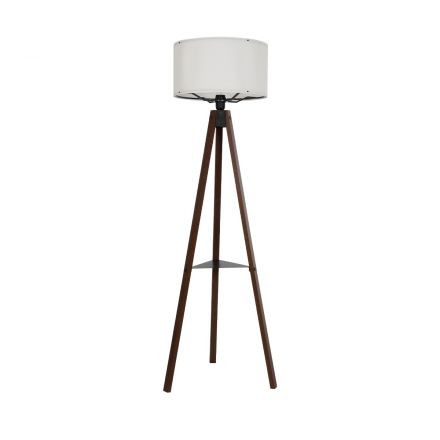 SHELF 204-0129 Μοντέρνο Eπιδαπέδιο Φωτιστικό Μονόφωτο 1 x E27 IP20 Καφέ Ξύλο με Μπεζ Ύφασμα - Μ38 x Π38 x Υ135cm