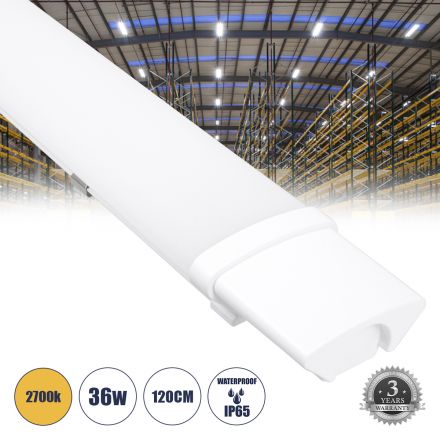 Γραμμικό Βιομηχανικό Φωτιστικό 120cm 36W 3916lm 120° - IP65 - Μ120 - 2700K 