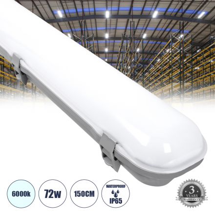 Γραμμικό Βιομηχανικό Φωτιστικό Tri-Proof LED 72W 8449lm 120° - IP65 -150cm - 6000K