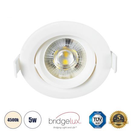 DE VALERA Xωνευτό LED Κινούμενο Spot Downlight 5W 485lm 60° - Φ9cm x Υ4cm - Λευκό - 4500K 