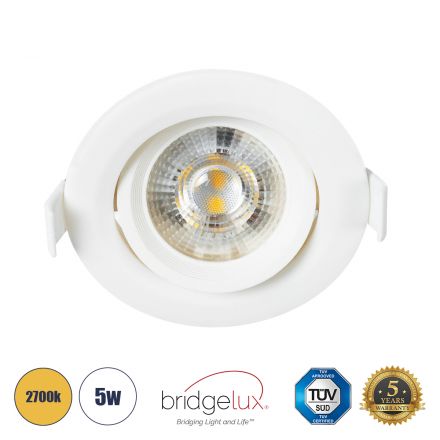 DE VALERA Χωνευτό LED Κινούμενο Spot Downlight 5W 470lm 60° - IP44 - Στρόγγυλο - Λευκό - 2700K 