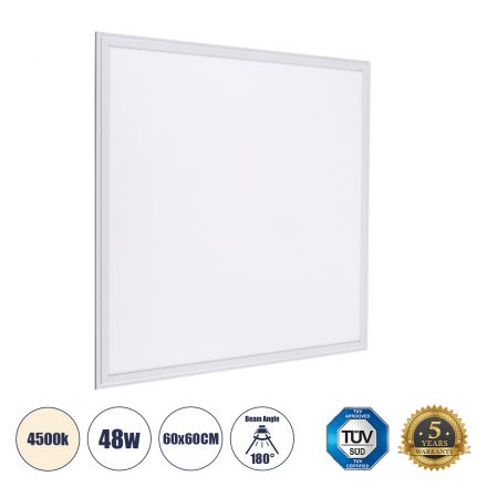 Xωνευτό LED Panel Milky Super Slim 60x60cm 48W 4560lm 120° CRI≥80Ra UGR<19 - IP20 - 4500K - TÜV Certified Driver 