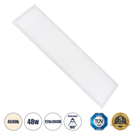 Χωνευτό LED Panel Milky Super Slim 120x30cm 48W 4560lm 120° CRI≥80Ra UGR<19 - IP20 - 4500K - TÜV Certified Driver 