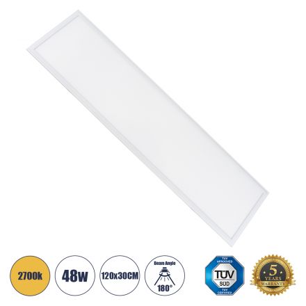 Χωνευτό LED Panel Milky Super Slim 120x30cm 48W 4320lm 120° CRI≥80Ra UGR<19 - IP20 - 2700K - TÜV Certified Driver 