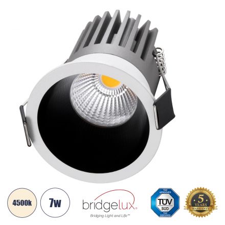 MICRO-B Χωνευτό LED Spot Downlight TrimLess Φ6cm 7W 910lm 38° - Λευκό με Μαύρο Κάτοπτρο - 4500K - Bridgelux COB 