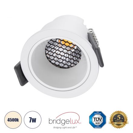 PLUTO-S Χωνευτό LED Spot Downlight TrimLess Φ6.4cm 7W 910lm 38° - Λευκό & Anti-Glare HoneyComb - 4500K - Bridgelux COB