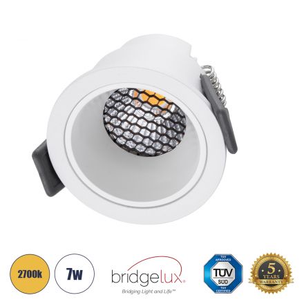 PLUTO-S Χωνευτό LED Spot Downlight TrimLess Φ6.4cm 7W 875lm 38° - Λευκό & Anti-Glare HoneyComb - 2700K - Bridgelux COB 