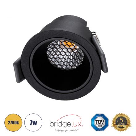 PLUTO-S Χωνευτό LED Spot Downlight TrimLess Φ6.4cm 7W 875lm 38° - Μαύρο & Anti-Glare HoneyComb - 2700K - Bridgelux COB