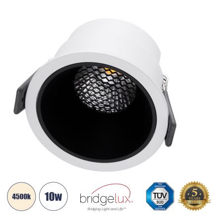 PLUTO-M Χωνευτό LED Spot Downlight TrimLess Φ8.4cm 10W 1300lm 38° - Λευκό με Μαύρο Κάτοπτρο & Anti-Glare HoneyComb - 4500K - Bridgelux COB 