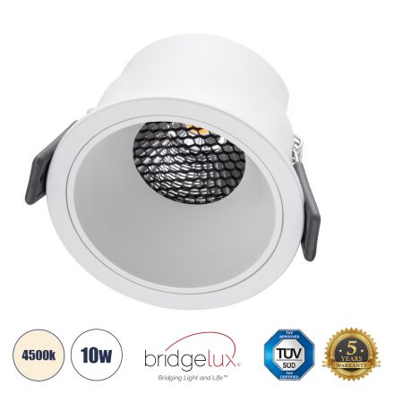PLUTO-M Χωνευτό LED Spot Downlight TrimLess Φ8.4cm 10W 1300lm 38° - Λευκό & Anti-Glare HoneyComb - 4500K - Bridgelux COB 