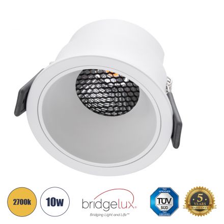 PLUTO-M Χωνευτό LED Spot Downlight TrimLess Φ8.4cm 10W 1250lm 38° - Λευκό & Anti-Glare HoneyComb - 2700K - Bridgelux COB