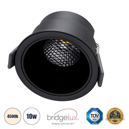PLUTO-M Χωνευτό LED Spot Downlight TrimLess Φ8.4cm 10W 1300lm 38° - Μαύρο & Anti-Glare HoneyComb - 4500K - Bridgelux COB 