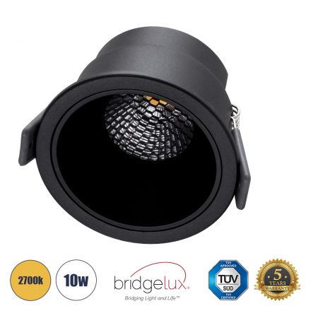 PLUTO-M Χωνευτό LED Spot Downlight TrimLess Φ8.4cm 10W 1250lm 38° - Μαύρο & Anti-Glare HoneyComb - 2700K - Bridgelux COB 