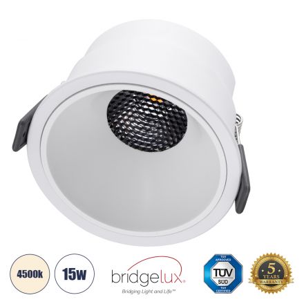 PLUTO-B Χωνευτό LED Spot Downlight TrimLess Φ10.4cm 15W 1950lm 38° - Λευκό & Anti-Glare HoneyComb - 4500K - Bridgelux COB