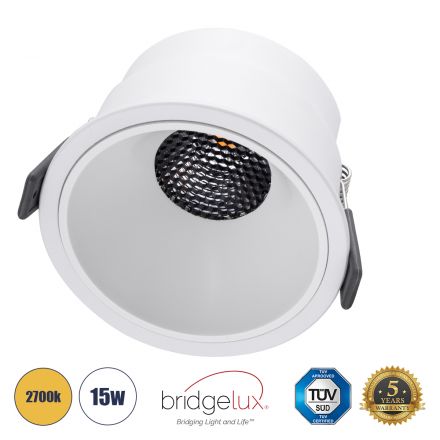 PLUTO-B Χωνευτό LED Spot Downlight TrimLess Φ10.4cm 15W 1875lm 38° - Λευκό & Anti-Glare HoneyComb - 2700K - Bridgelux COB 