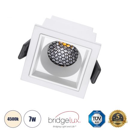PLUTO-S Χωνευτό LED Spot Downlight TrimLess Μ6.4xΠ6.4cm 7W 910lm 38° - Λευκό & Anti-Glare HoneyComb - 4500K - Bridgelux COB 