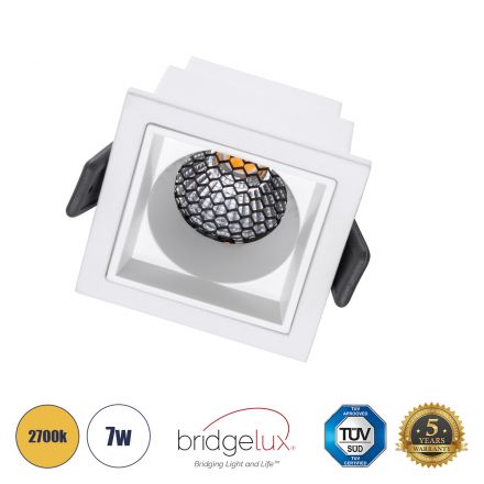 PLUTO-S Χωνευτό LED Spot Downlight TrimLess Μ6.4xΠ6.4cm 7W 875lm 38° - Λευκό & Anti-Glare HoneyComb - 2700K - Bridgelux COB 