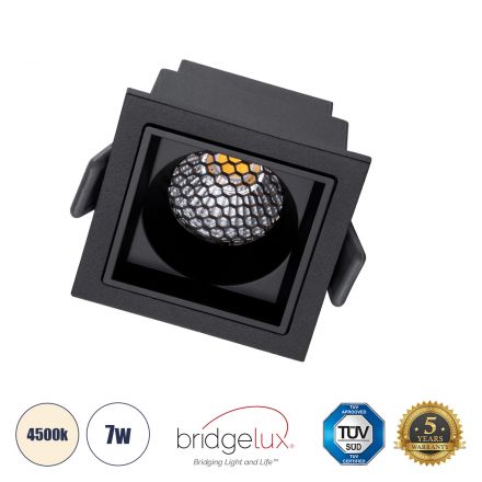 PLUTO-S Χωνευτό LED Spot Downlight TrimLess Μ6.4xΠ6.4cm 7W 910lm 38° - Μαύρο & Anti-Glare HoneyComb - 4500K - Bridgelux COB