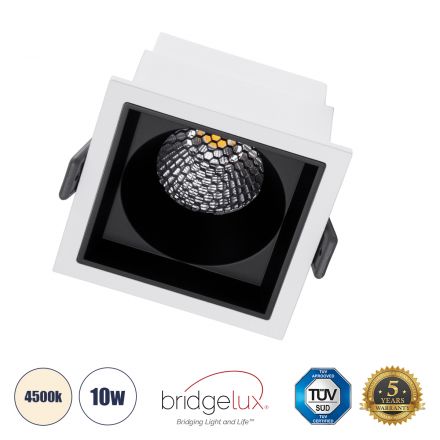 PLUTO-M Χωνευτό LED Spot Downlight TrimLess 10W 1300lm 38° IP20 - Λευκό με Μαύρο Κάτοπτρο & Anti-Glare HoneyComb - 4500K - Bridgelux COB 