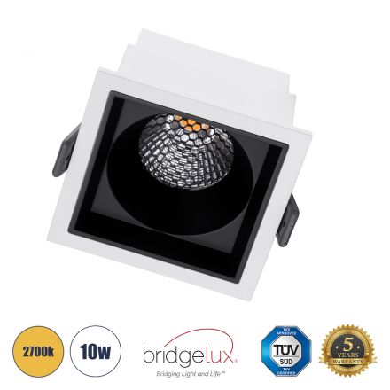 PLUTO-M Χωνευτό LED Spot Downlight TrimLess 10W 1250lm 38° IP20 - Λευκό με Μαύρο Κάτοπτρο & Anti-Glare HoneyComb - 2700K - Bridgelux COB 