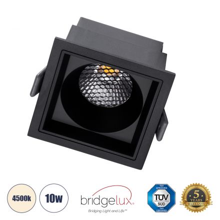 PLUTO-M Χωνευτό LED Spot Downlight TrimLess 10W 1300lm 38° IP20 - Μαύρο & Anti-Glare HoneyComb - 4500K - Bridgelux COB