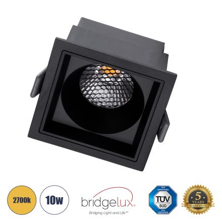PLUTO-M Χωνευτό LED Spot Downlight TrimLess  10W 1250lm 38° IP20 - Μαύρο & Anti-Glare HoneyComb - 2700K - Bridgelux COB 