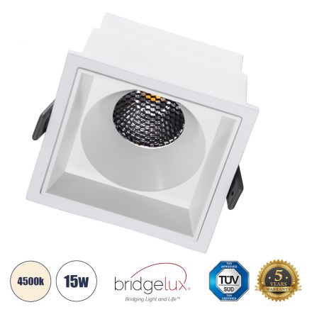PLUTO-B Χωνευτό LED Spot Downlight TrimLess 15W 1950lm 38° IP20 - Λευκό & Anti-Glare HoneyComb - 4500K - Bridgelux COB