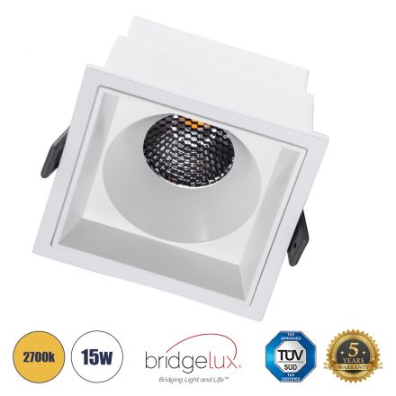 PLUTO-B Χωνευτό LED Spot Downlight TrimLess 15W 1875lm 38° IP20 - Λευκό & Anti-Glare HoneyComb - 2700K - Bridgelux COB